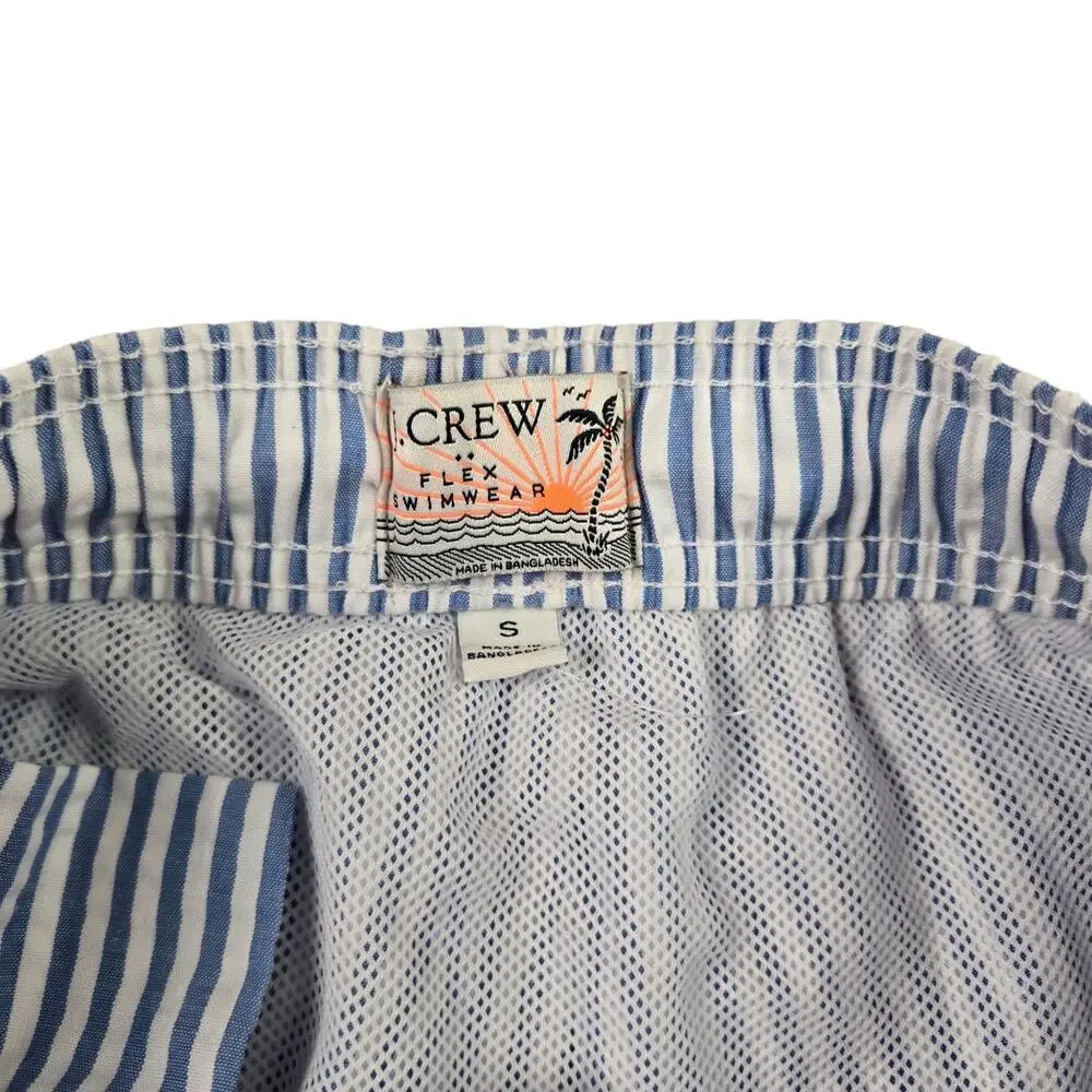 NWT J.Crew Mens Flex Swimwear Swim 8” Trunks Shorts Blue White Stripe Size Small
